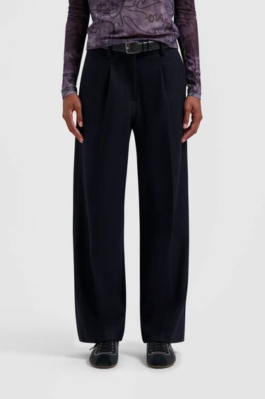 WOOL WIDE LEG PANT - NAVY