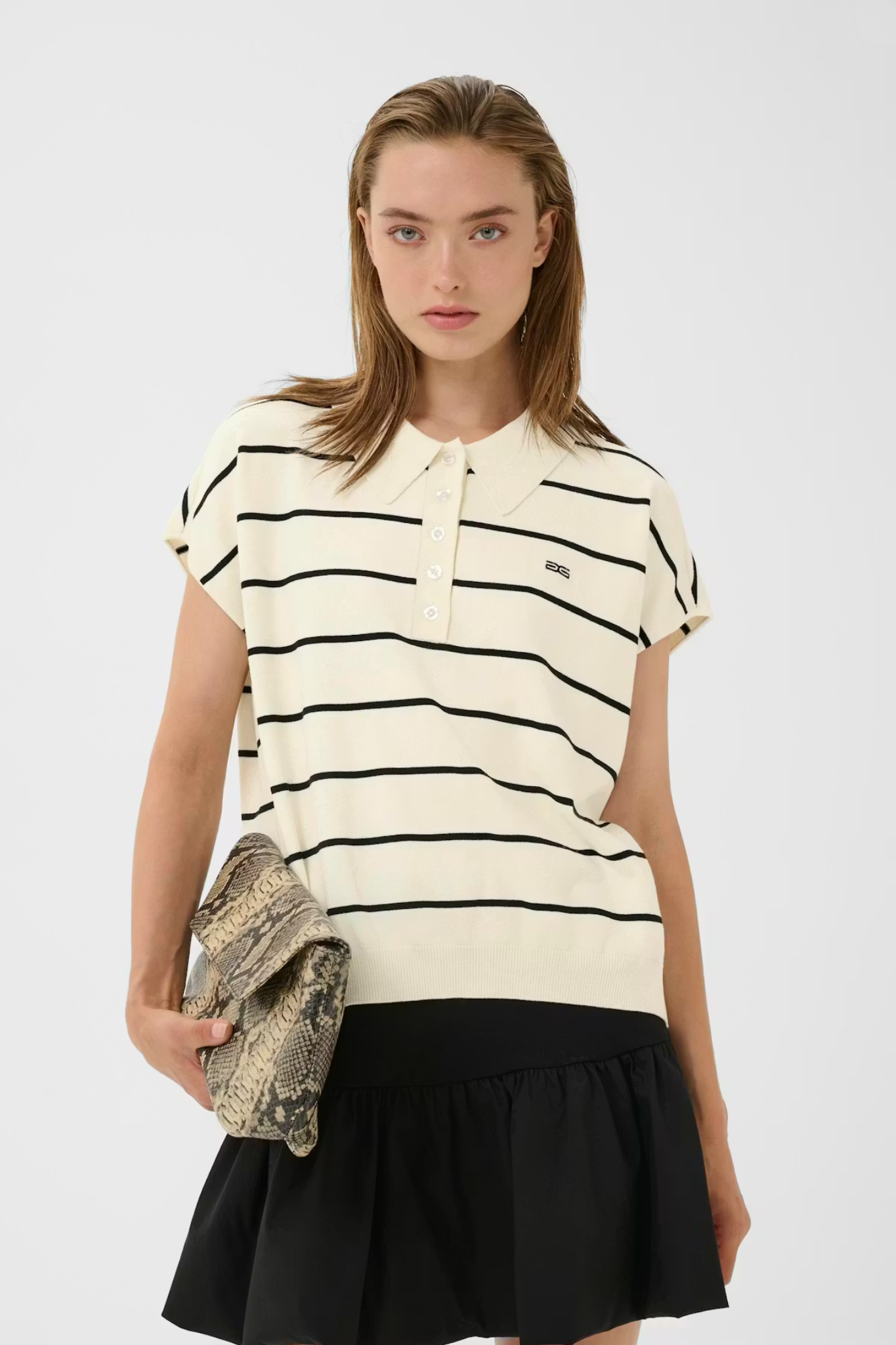 SAIA POLO PULLOVER - EGRET/BLACK STRIPED