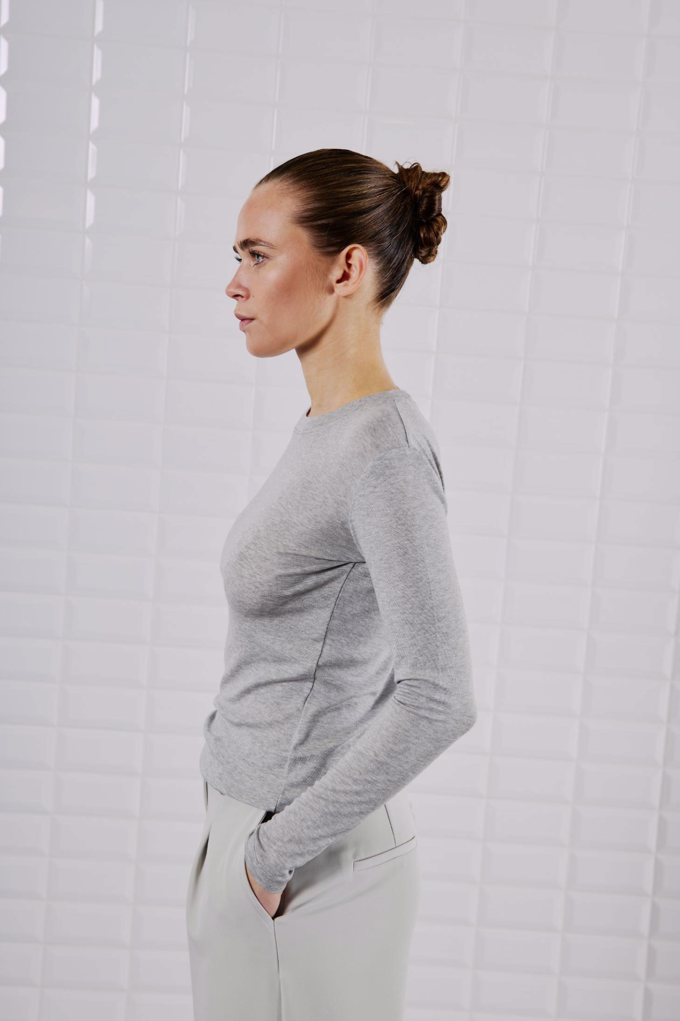JOSEFINE LS T-SHIRT - LIGHT GREY MELANGE