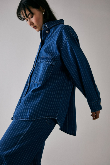 KENZIE OVERSIZED DENIM SHIRT - CLEAR BLUE WHITE STRIPES