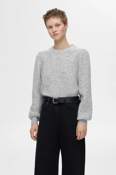 SLFLULU LS KNIT RIB O-NECK NOOS - LIGHT GREY MELANGE