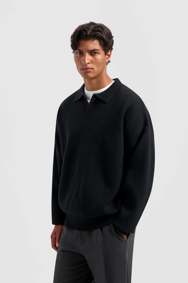 OVERSIZED KNITTED POLO - BLACK