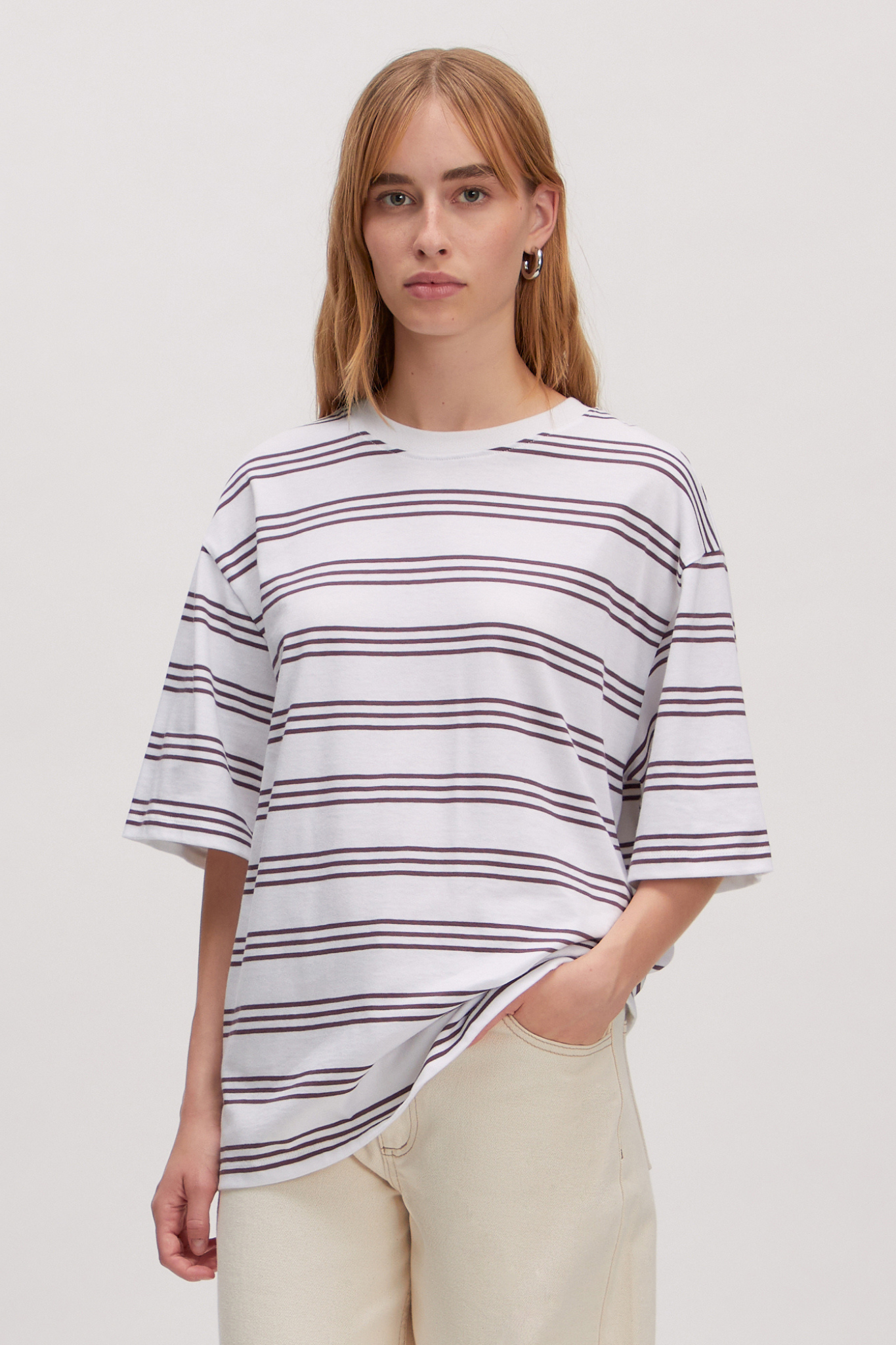 OVERSIZE XIA T-SHIRT - STRIPES HUCKLEBERRY/OPTIC WHITE