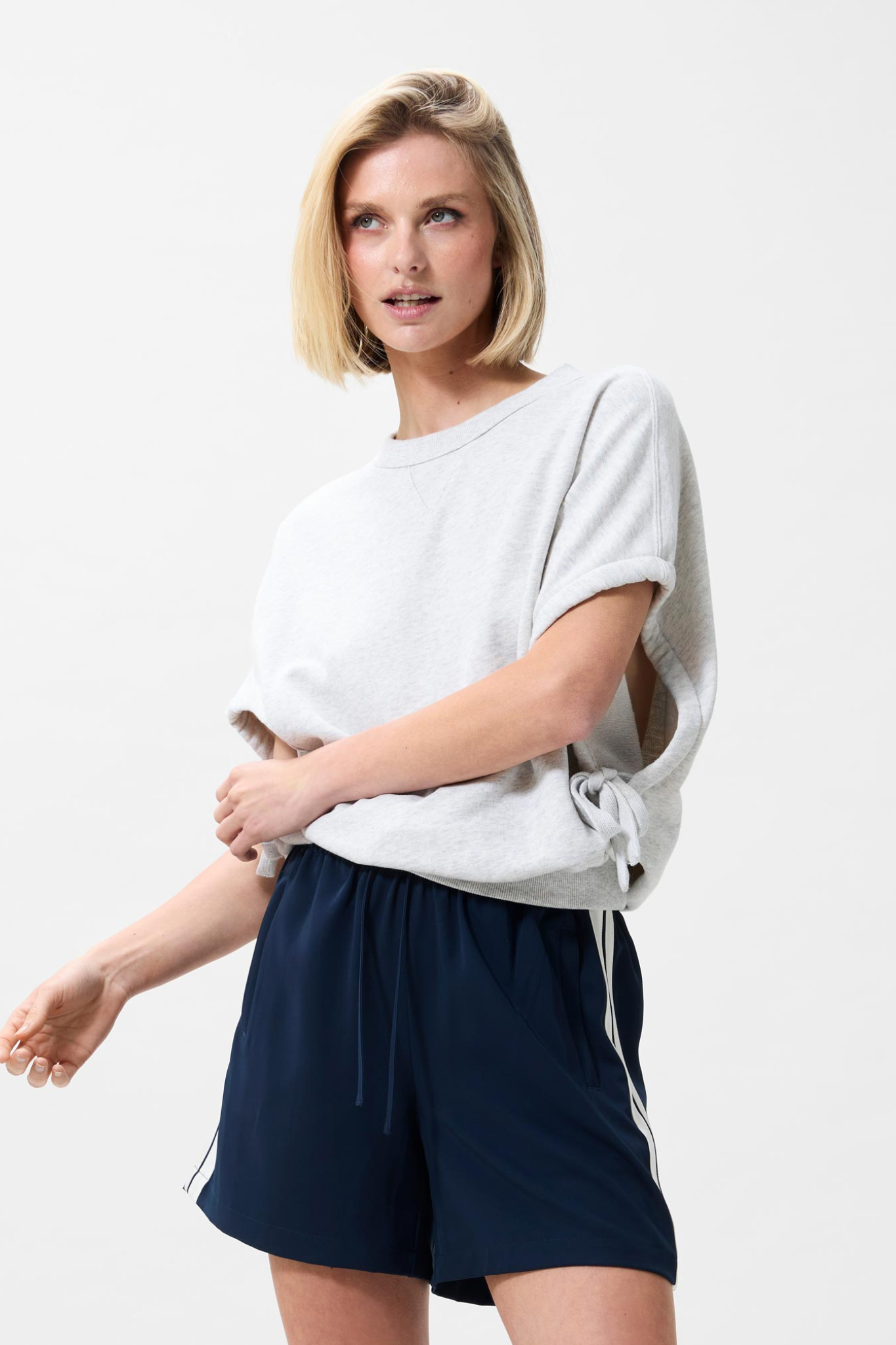 SHORT SLEEVE STRAP SWEATER - LIGHT GREY MELANGE