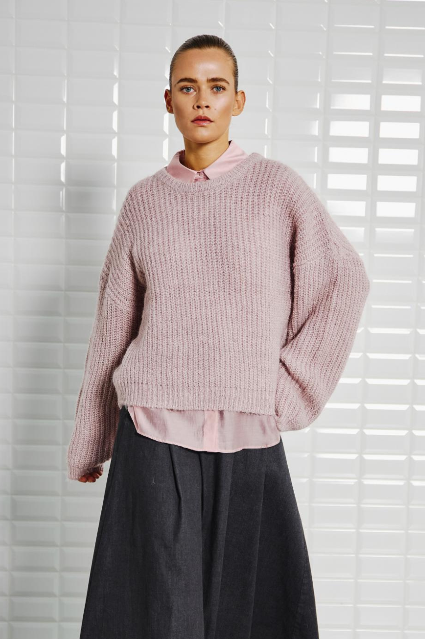 OPHELIA LS PULLOVER - DARK ROSE MELANGE