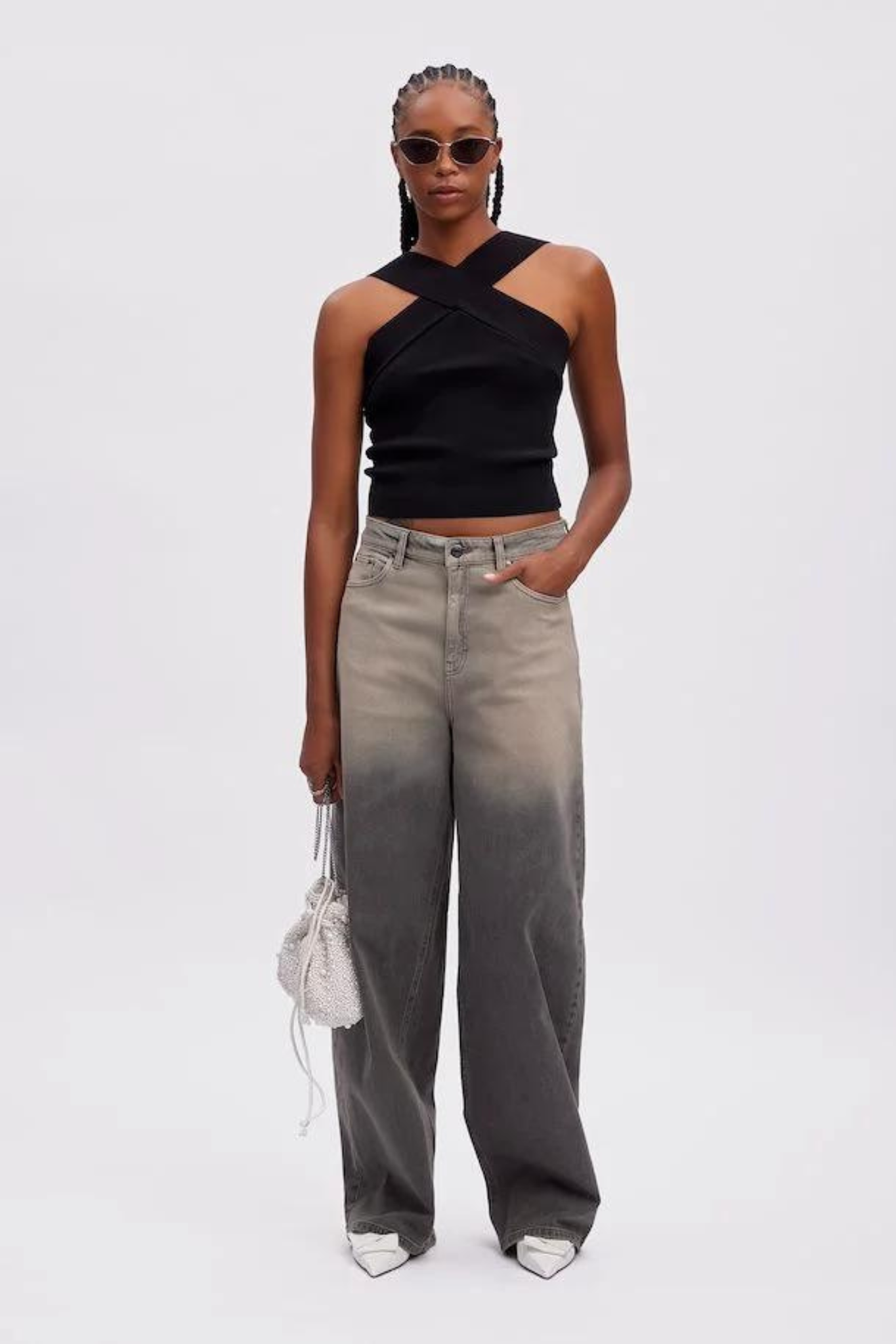 ZORELLY HW WIDE PANTS - GREY FAIDED WASH