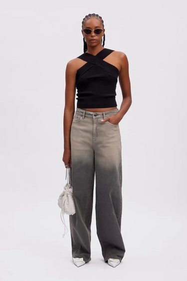 ZORELLY HW WIDE PANTS - GREY FAIDED WASH