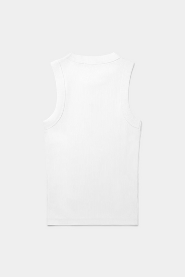 Daily Paper white rib tank top with logo in black. Back flatlay view