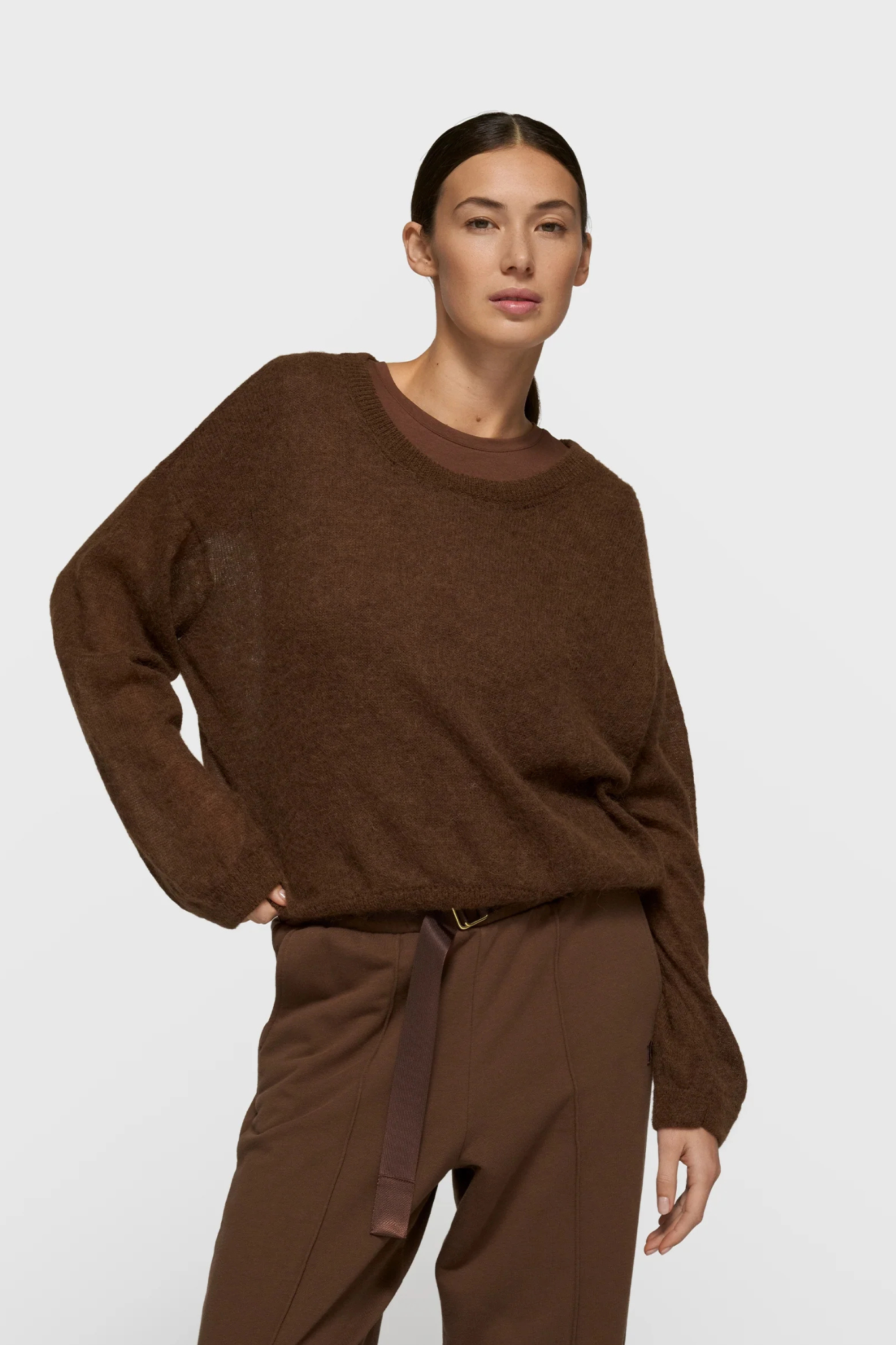 THIN KNIT SWEATER - DARK TRUFFLE