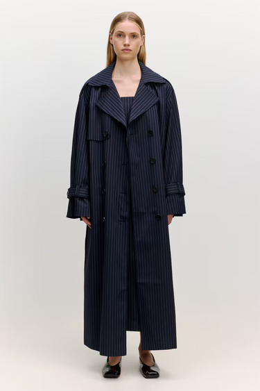 BRIGIT TRENCH COAT - NAVY PINSTRIPE