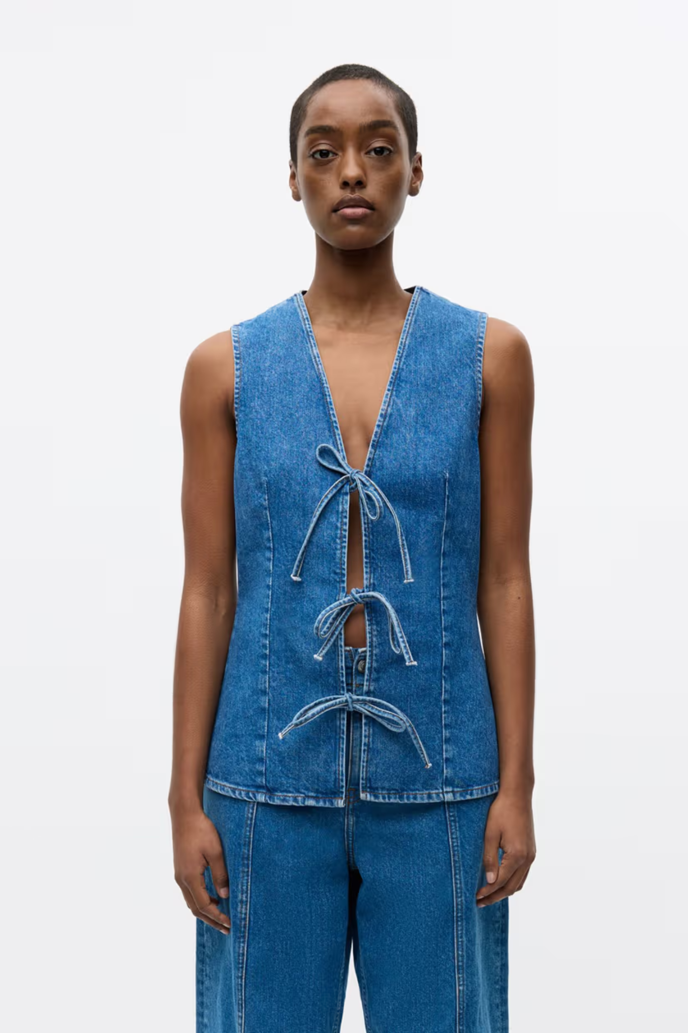 ENATENNA DENIM VEST - WORN DARK BLUE