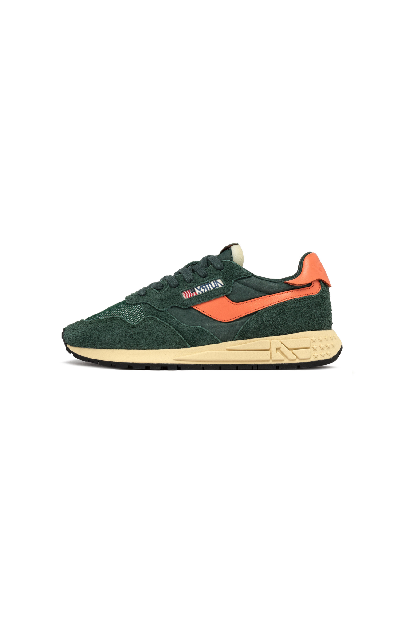 Autry reelwind low men sneakers in suede green and orange. Side view