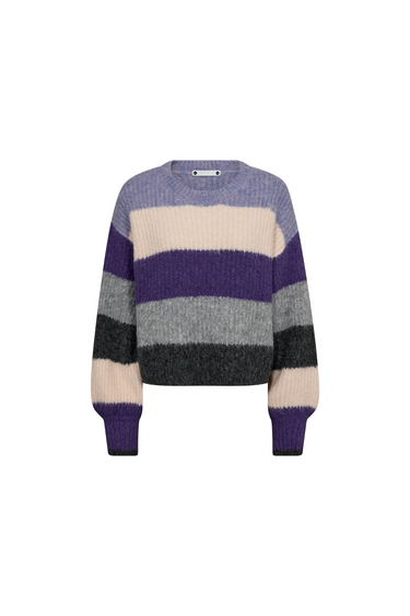 Co'Couture coralie multi lilac striped knit. Front flatlay view