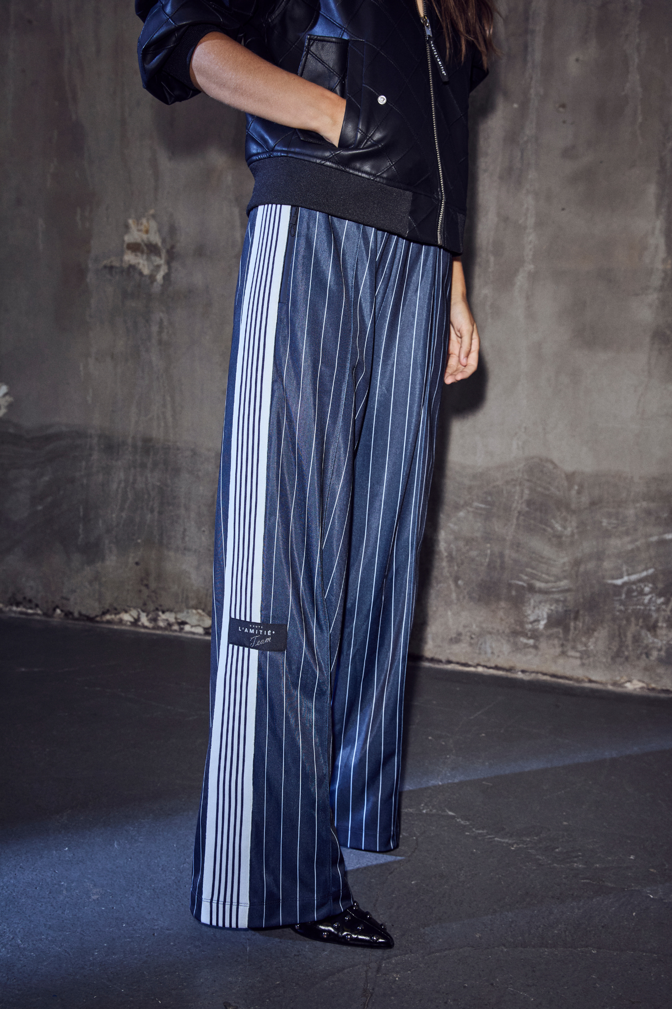 BAGGY PIN STRIPE TRACK PANTS - NAVY