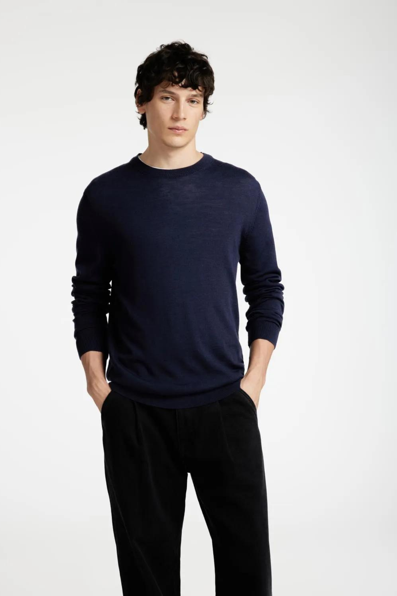 SLHTRAY LS KNIT MERINO CREW NECK - NAVY BLAZER