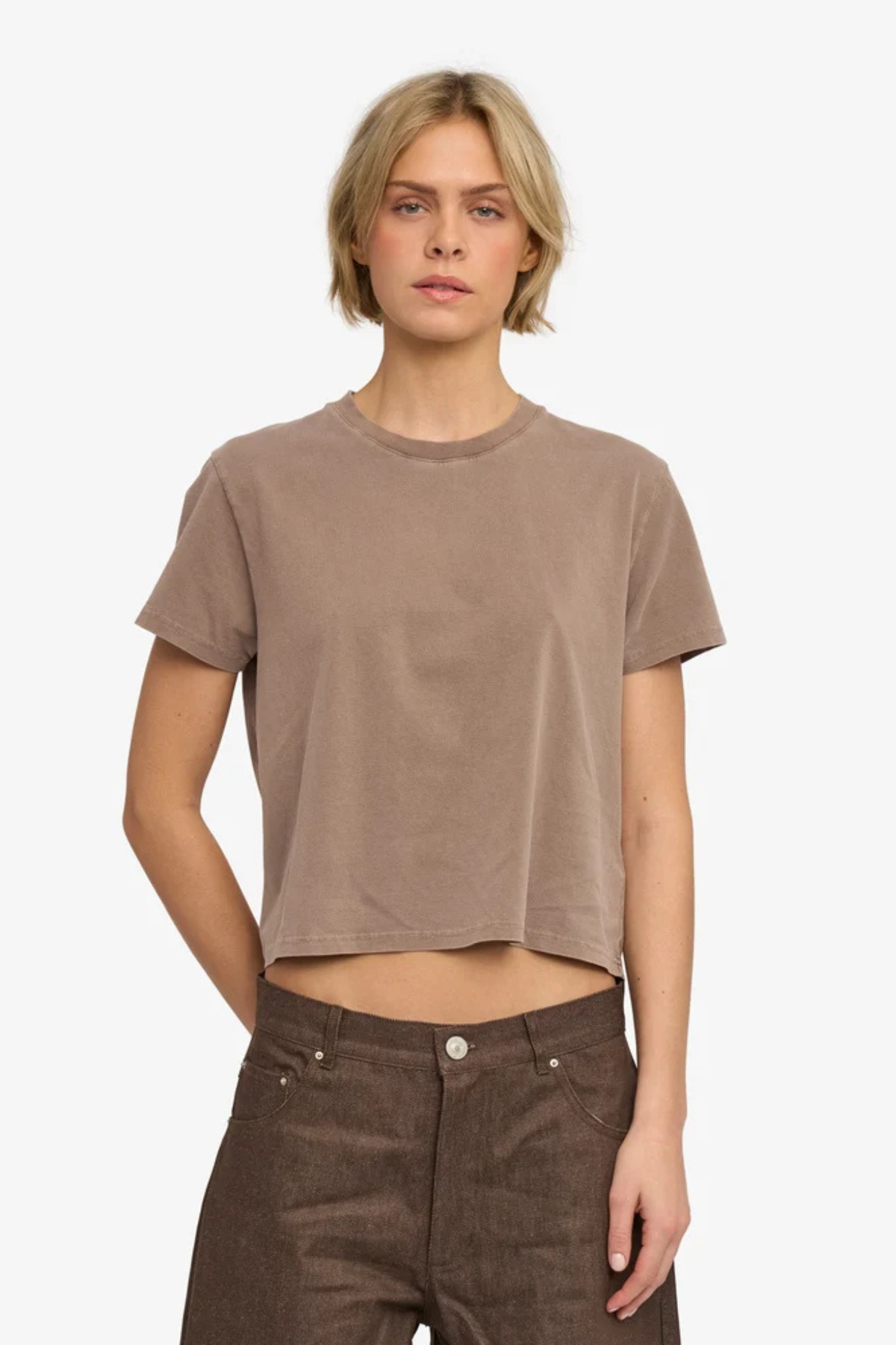 BIOLOGISCH BOXY CROP T-SHIRT - FADED KHAKI