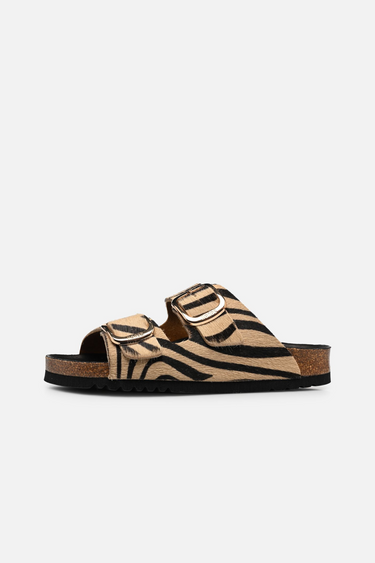 NOELLE SANDAL - ZEBRA BEIGE/BLACK