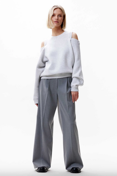 RELAXED OPEN SHOULDER SWEATER - GREY MELANGE