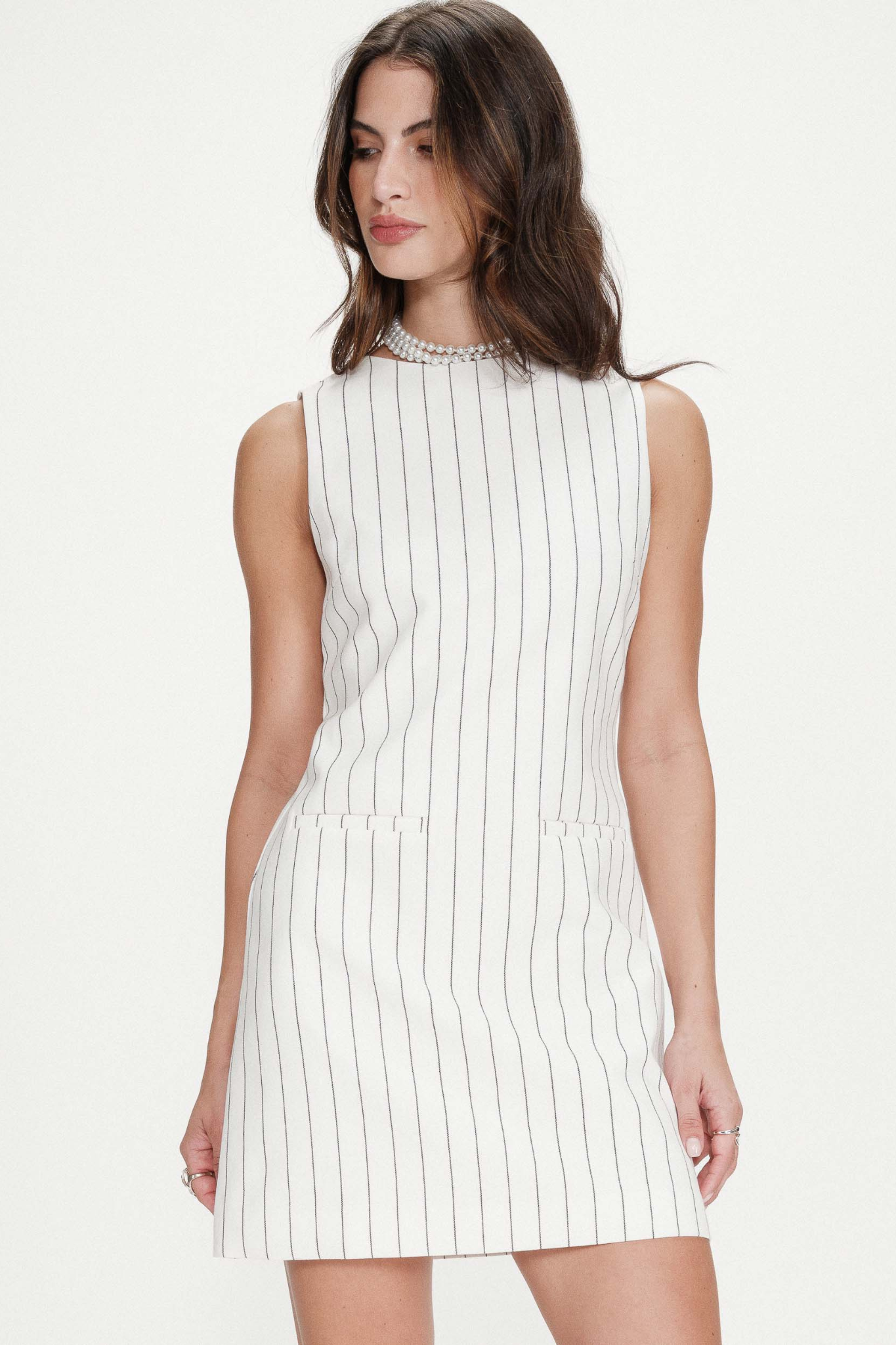 VEA STRIPED SHORT DRESS - WHITE