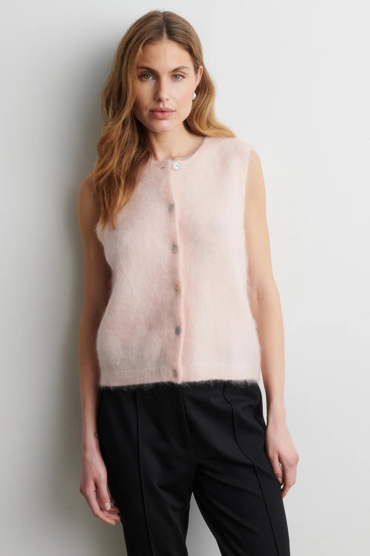 BROOK KNIT BUTTON VEST - PALE DOGWOOD