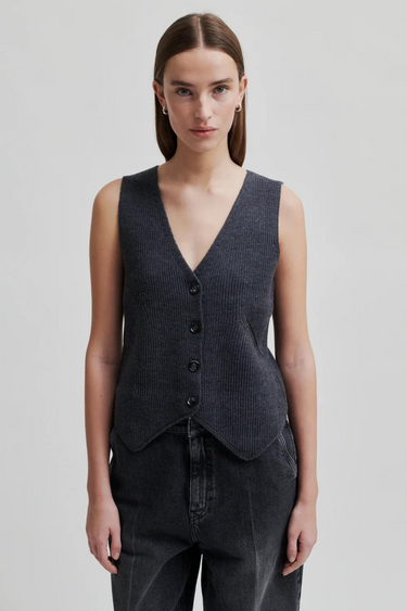 WILLA KNIT WAISTCOAST JACKET - DARK GREY MELANGE