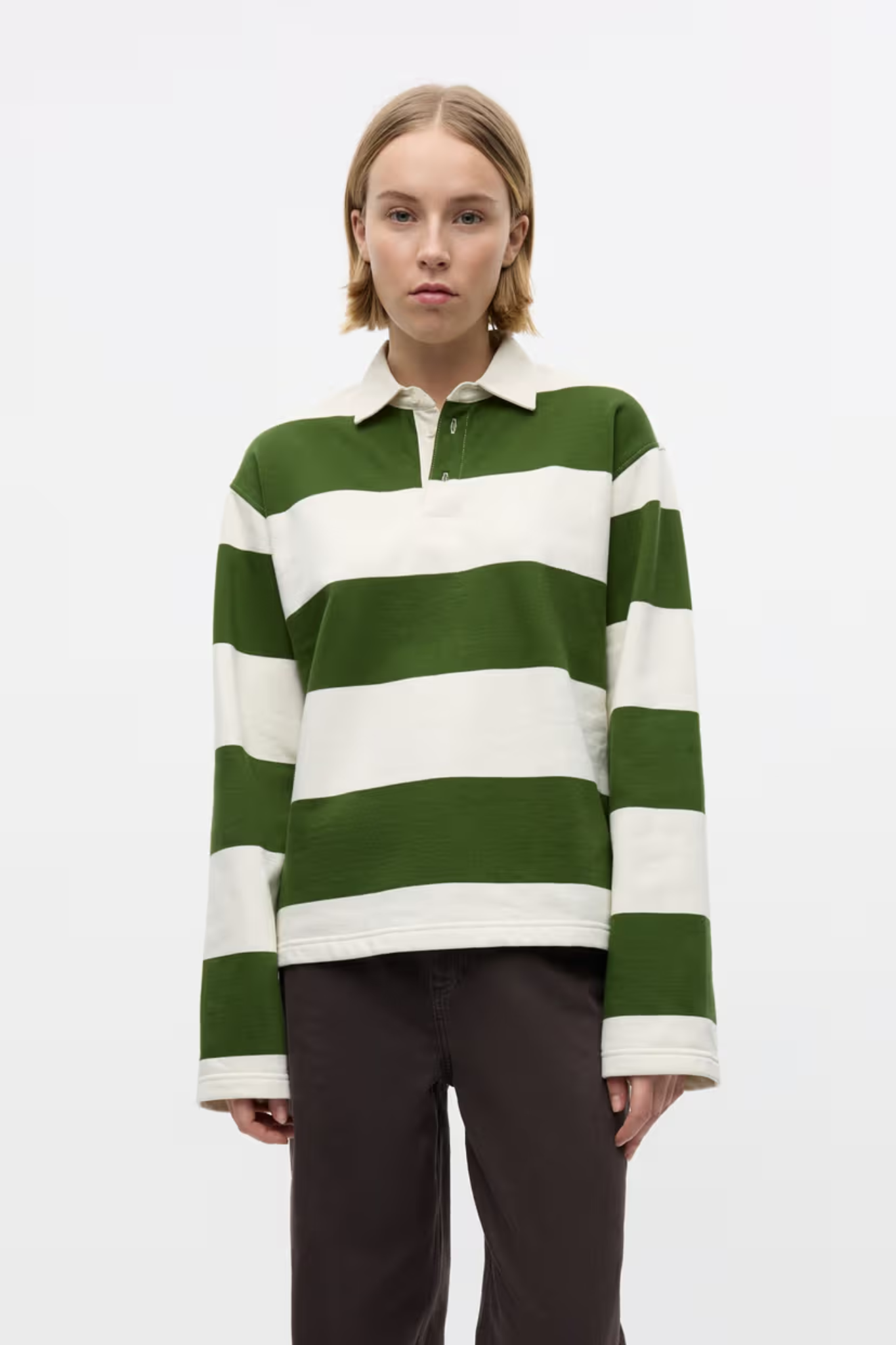 TOUR LS POLO - CHIVE GARDENIA STRIPE