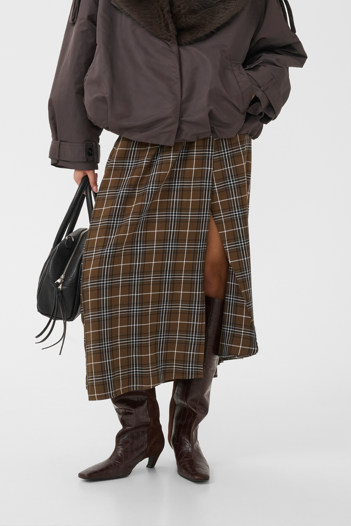 ZALEYA HW SKIRT - GREEN OLIVE CHECK