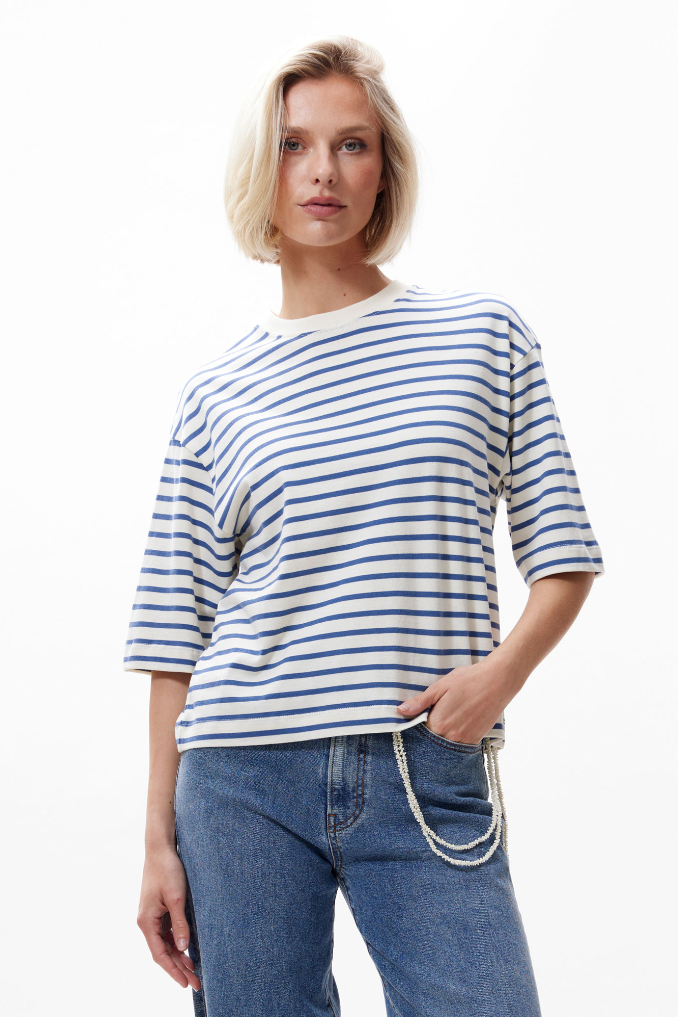 STRIPED LOOSE FIT T-SHIRT - BIJOU BLUE