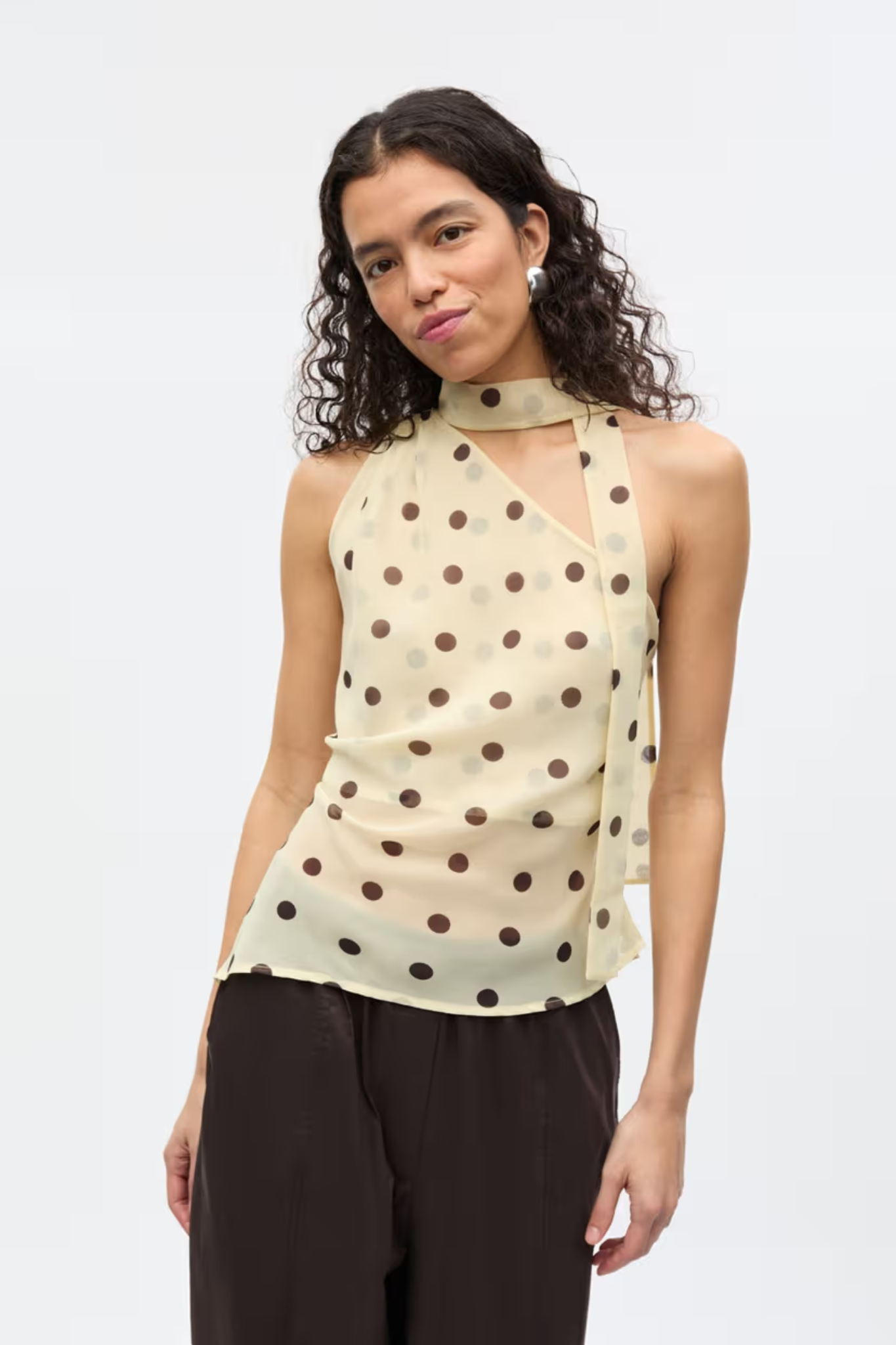 YARSA S TOP - PASTEL YELLOW POLKA DOT