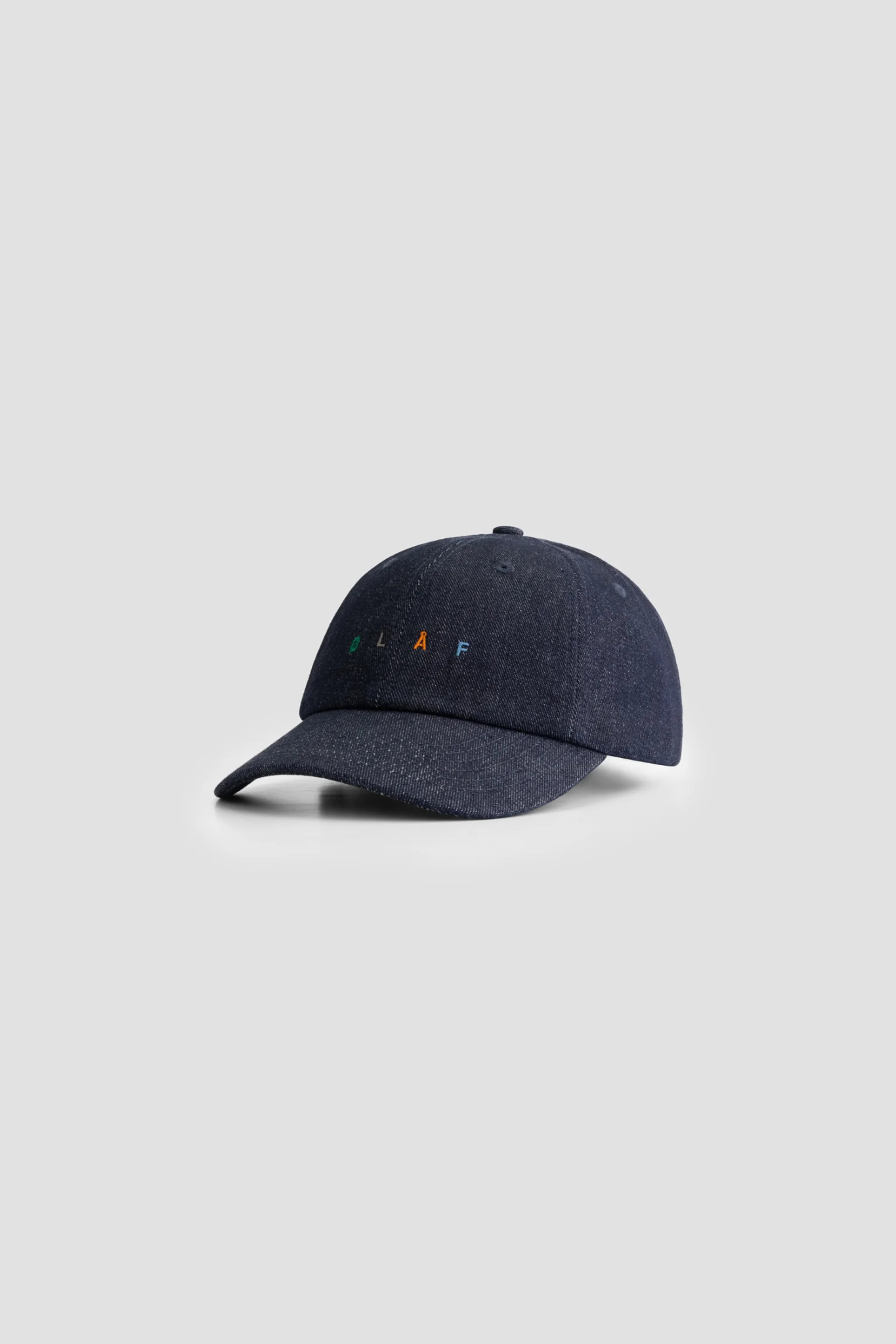 Olaf embro denim cap in denim. Front view