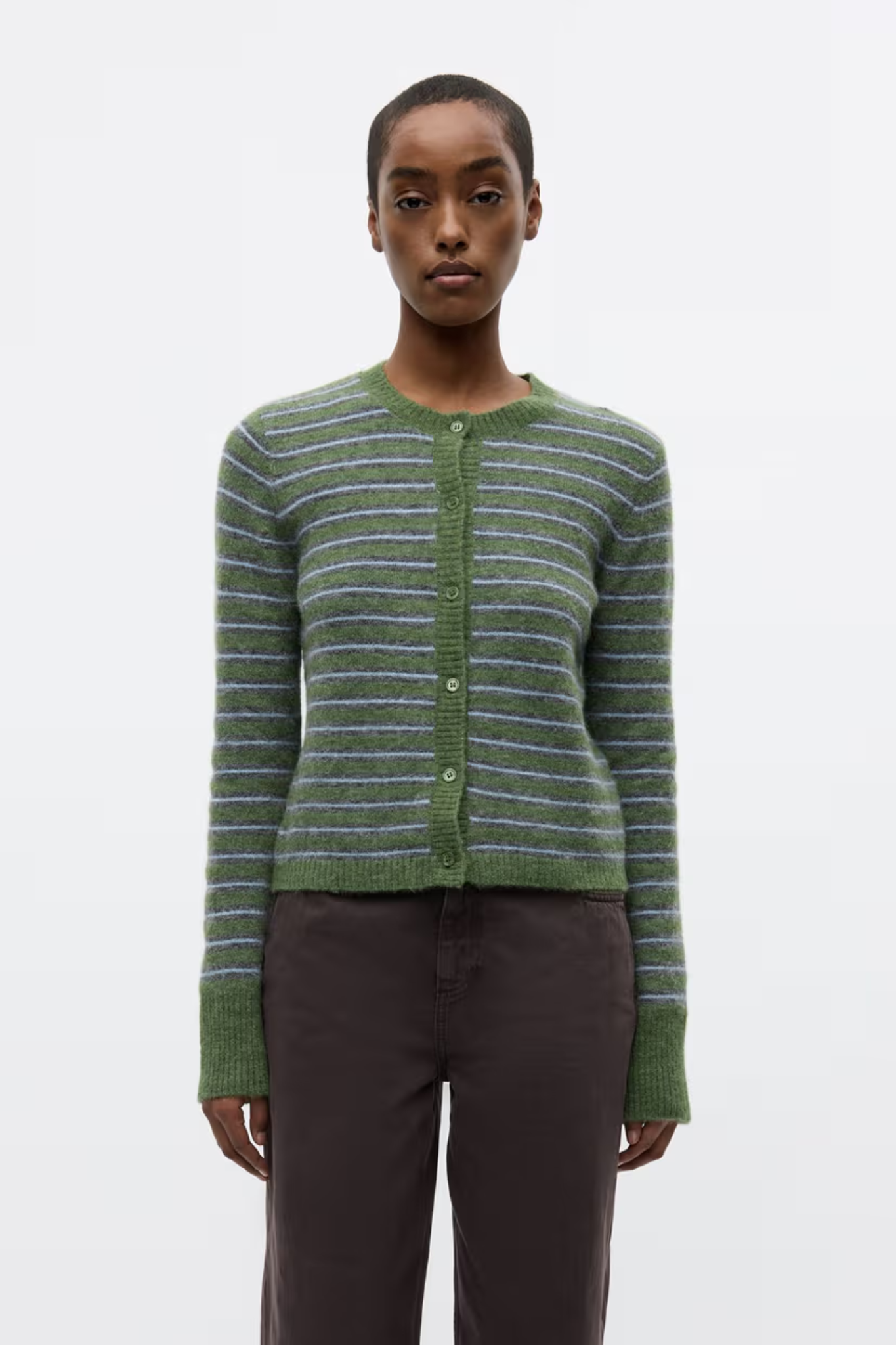 ADA LS CARDIGAN - CHIVE STRIPE
