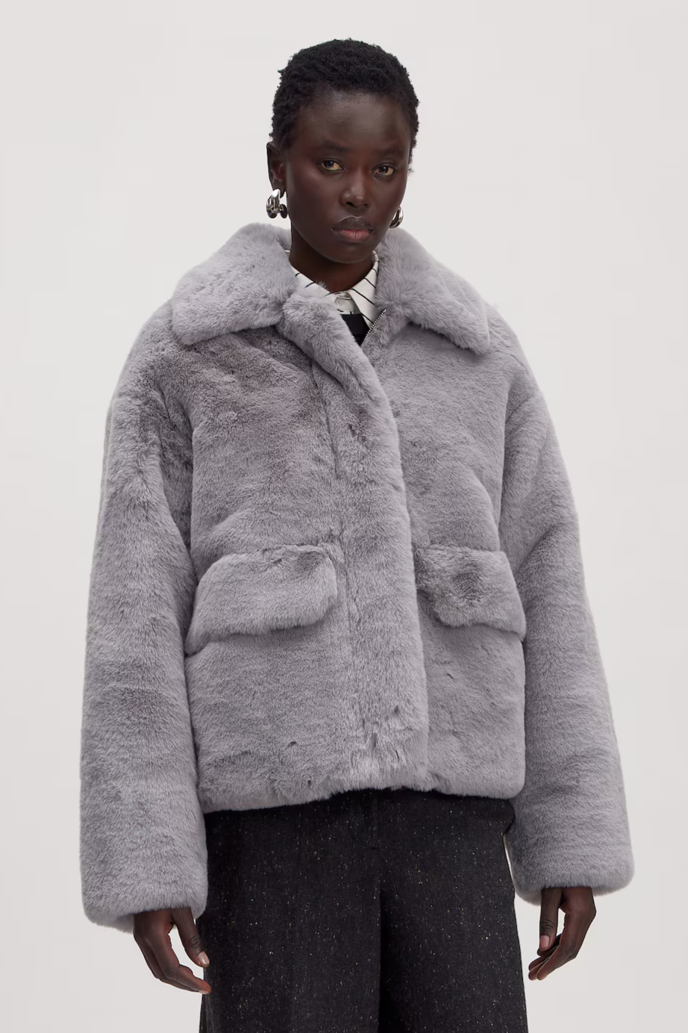 CARLY FUR JACKET - SILVER GREY