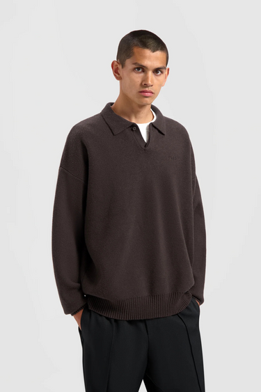 OVERSIZED KNITTED POLO - BRUNETTE