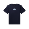 Daily Paper navy dotted logo tshirt with logo in light blue. Front flatlay view