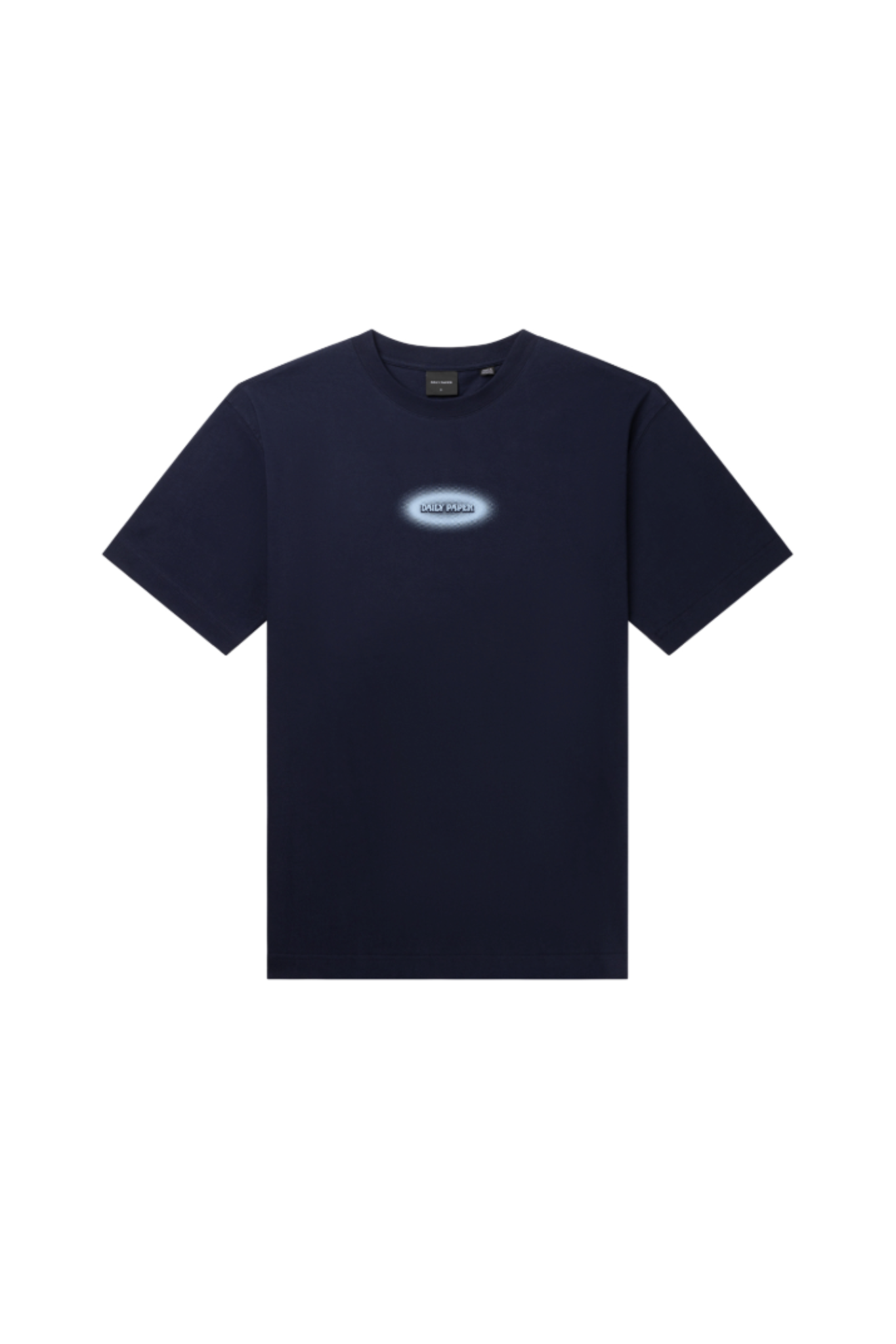 Daily Paper navy dotted logo tshirt with logo in light blue. Front flatlay view