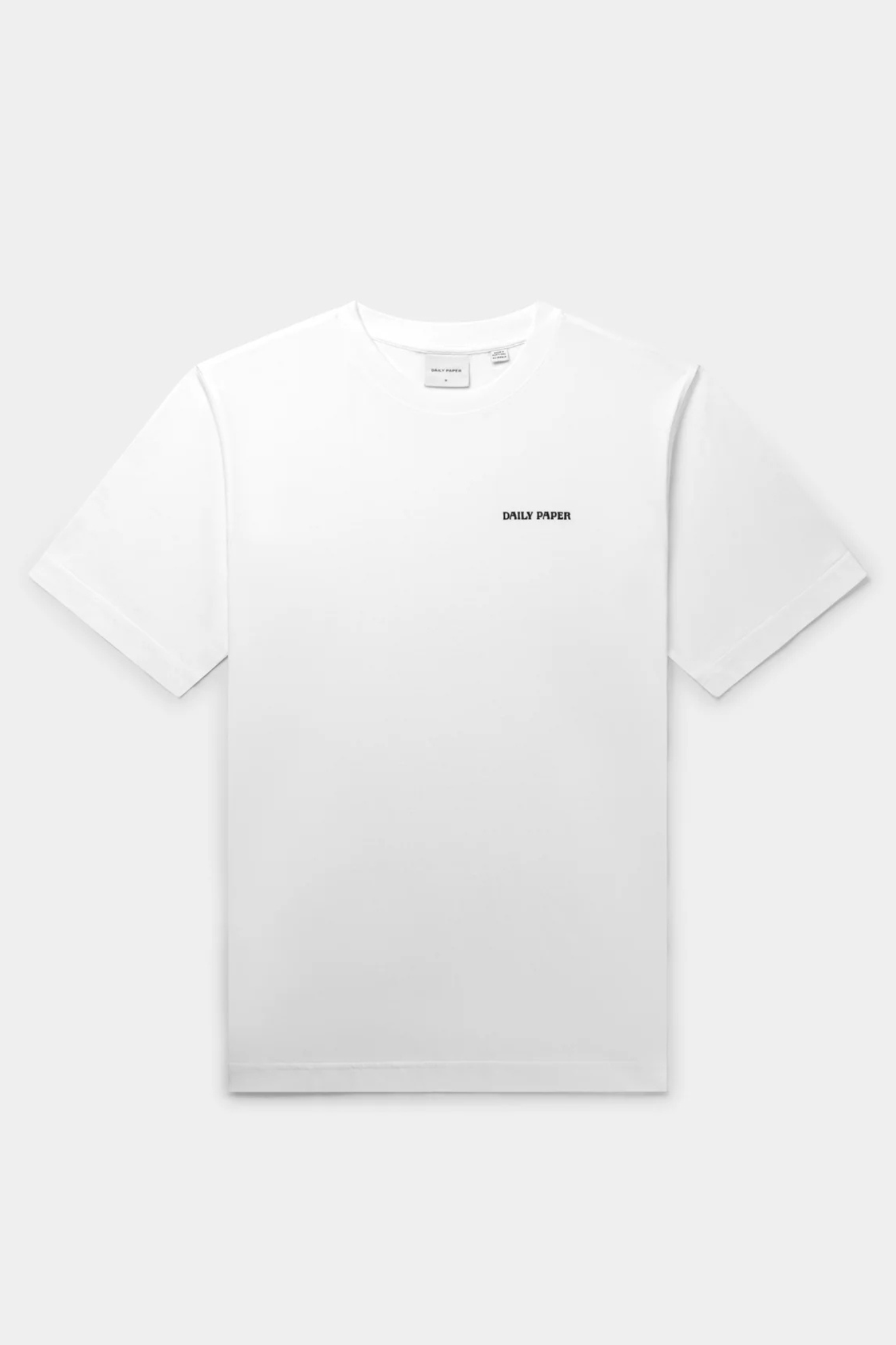 Daily Paper white tshirt with logo in black. Front flatlay view