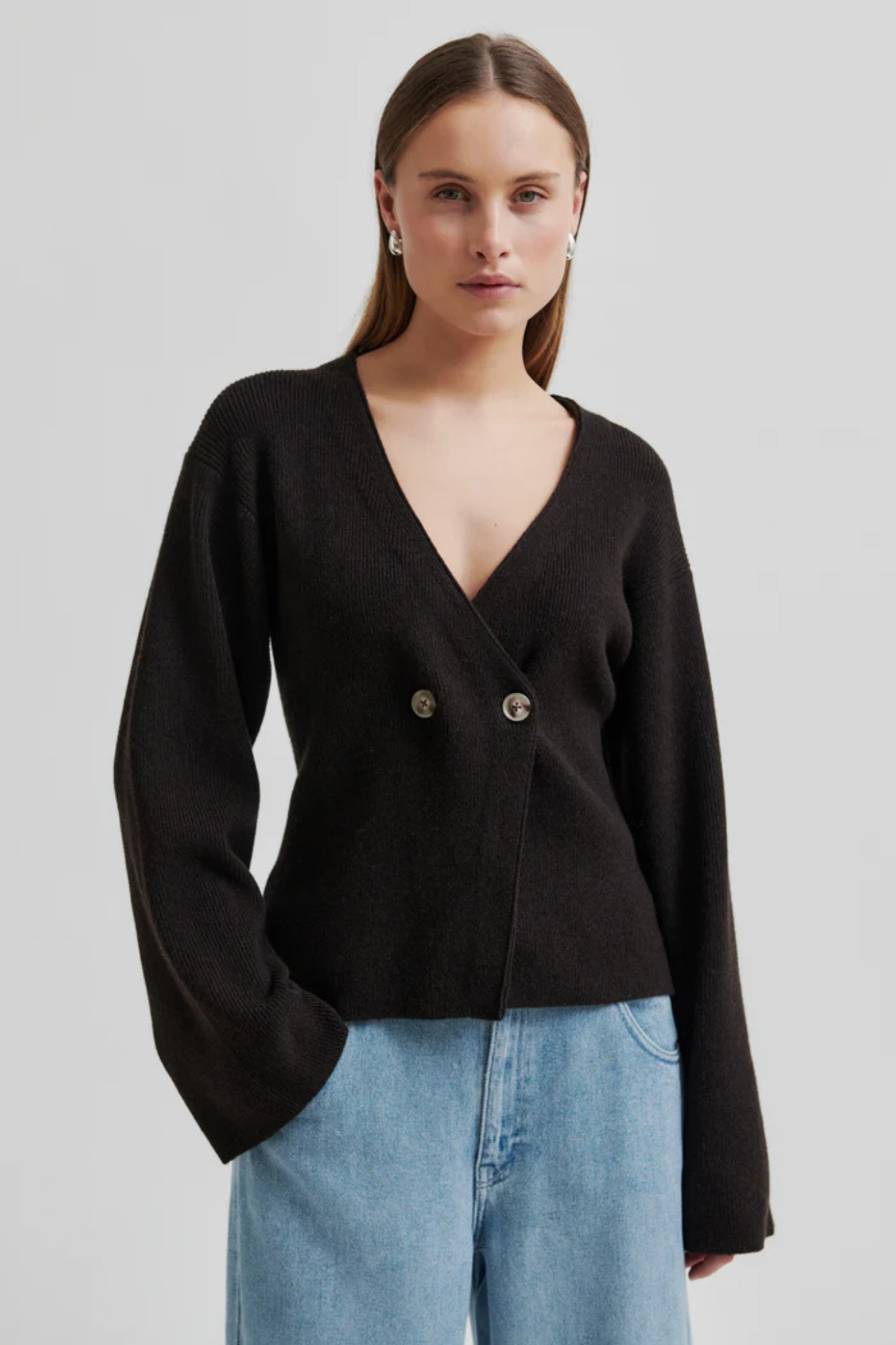 VIGGA KNIT CARDIGAN - DARK BROWN MELANGE