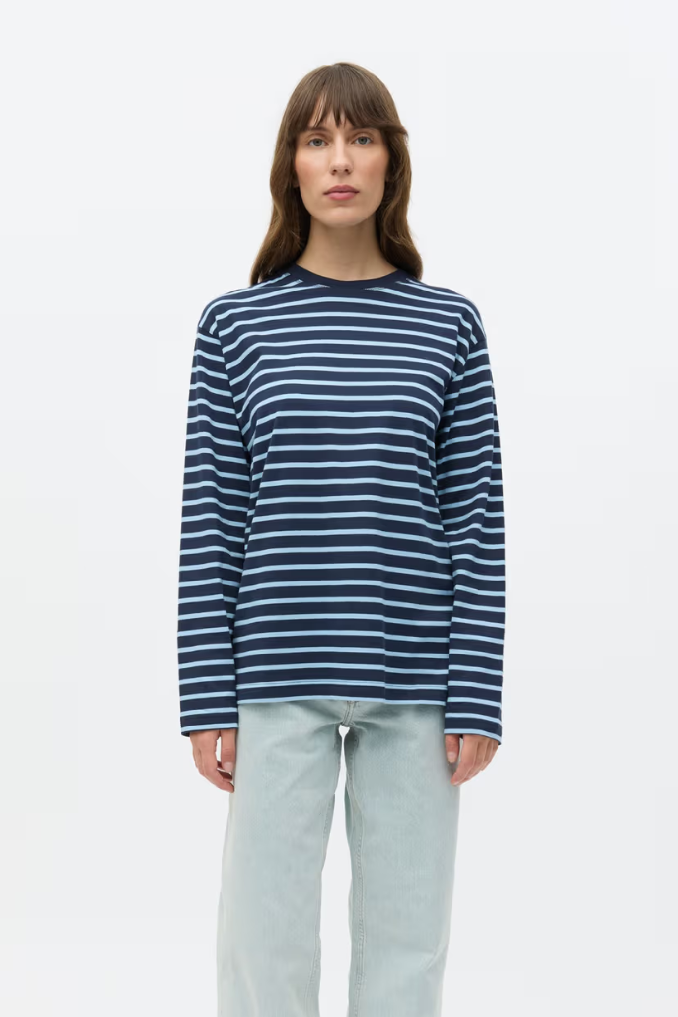 KULLA LS STRIPE T-SHIRT - NAVY POWDER BLUE STRIPE