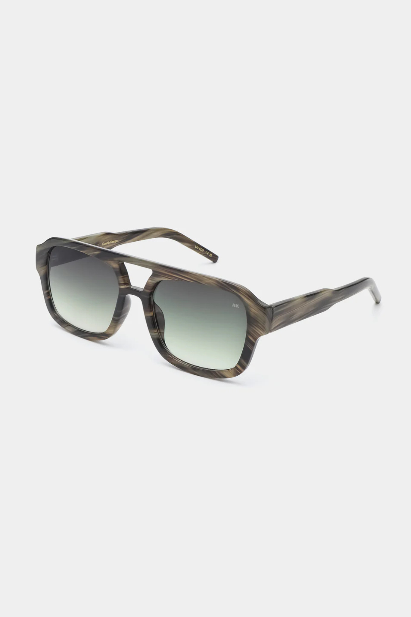 A. Kjaerbede kaya sunglasses in striped horn. Front view