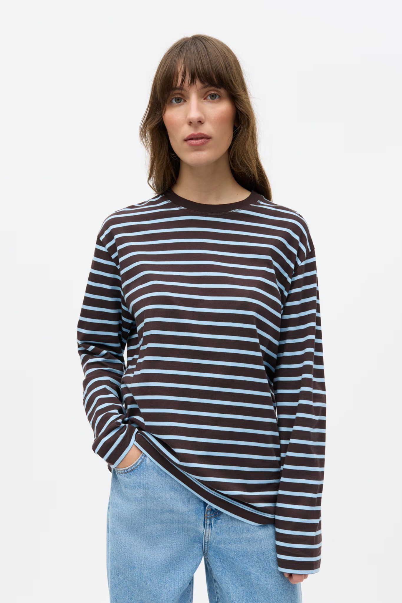 KULLA LS STRIPE T-SHIRT - CHOCOLATE BLUE STRIPE