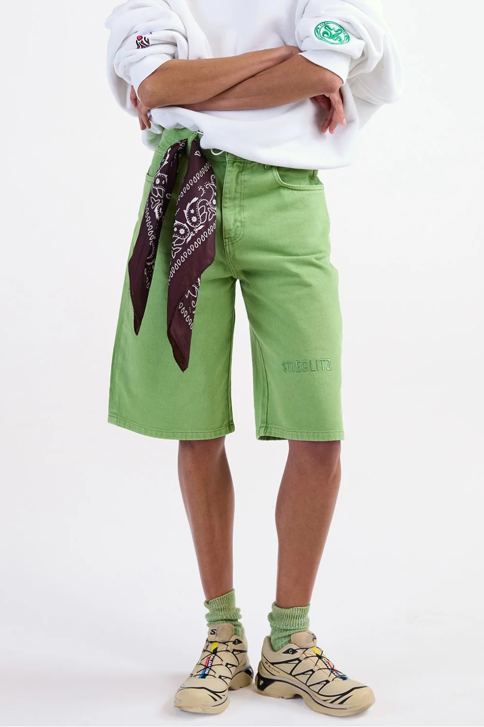 ALEXIO DENIM SHORTS - GREEN