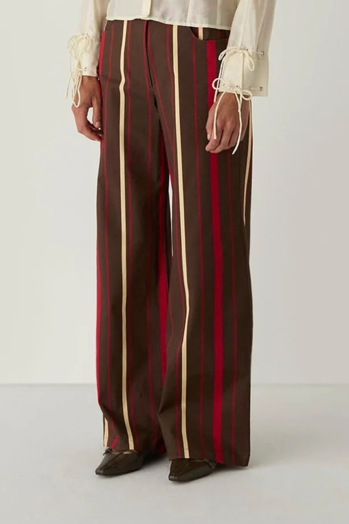 LEROY STRIPED TWILL PANTS - DARK BROWN