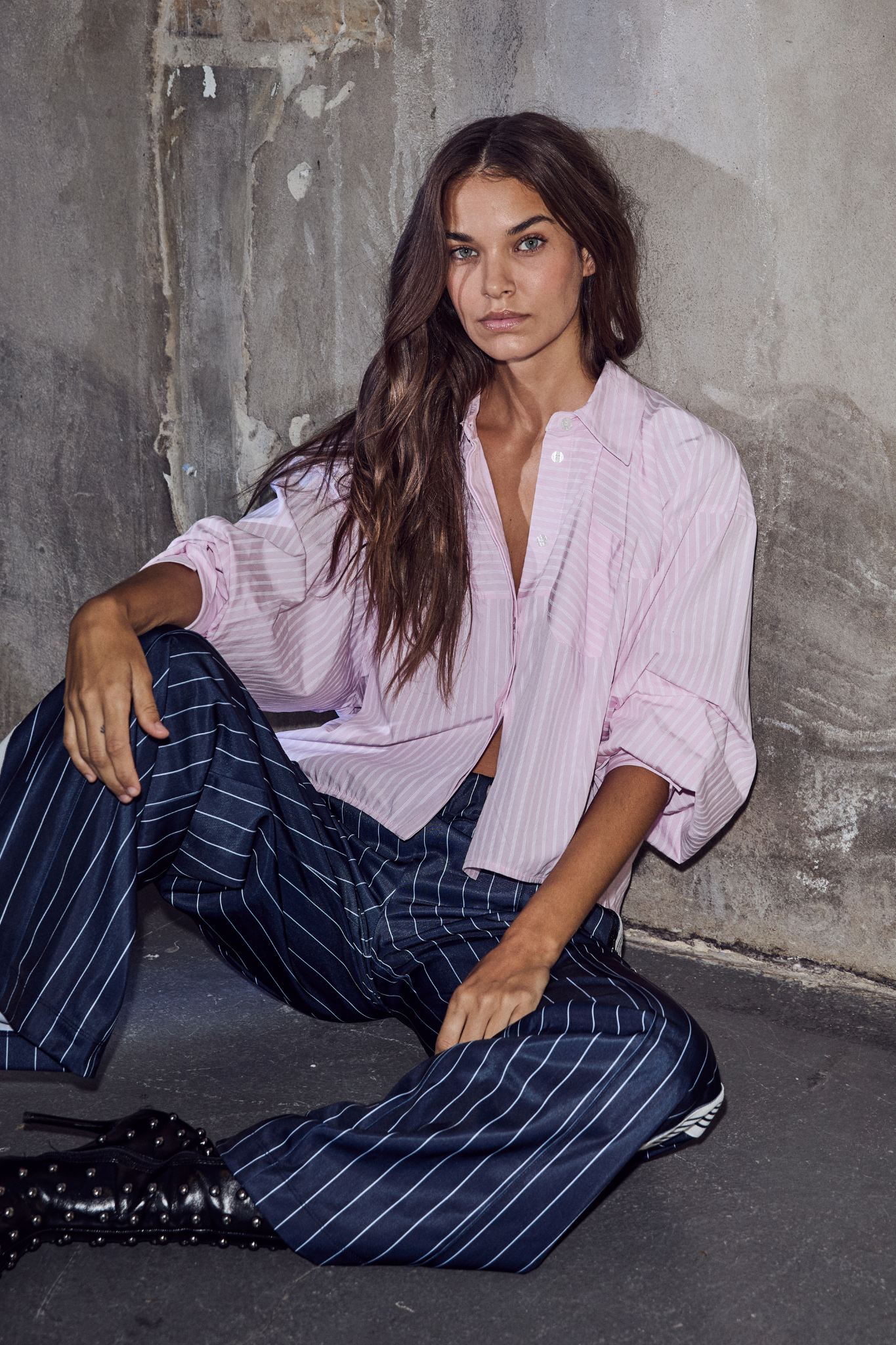 SOPHIE ROSE STRIPE SHIRT - ICED ROSE