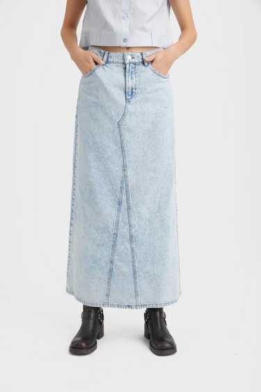 MILYGZ HW LONG SKIRT - MID BLUE WASHED