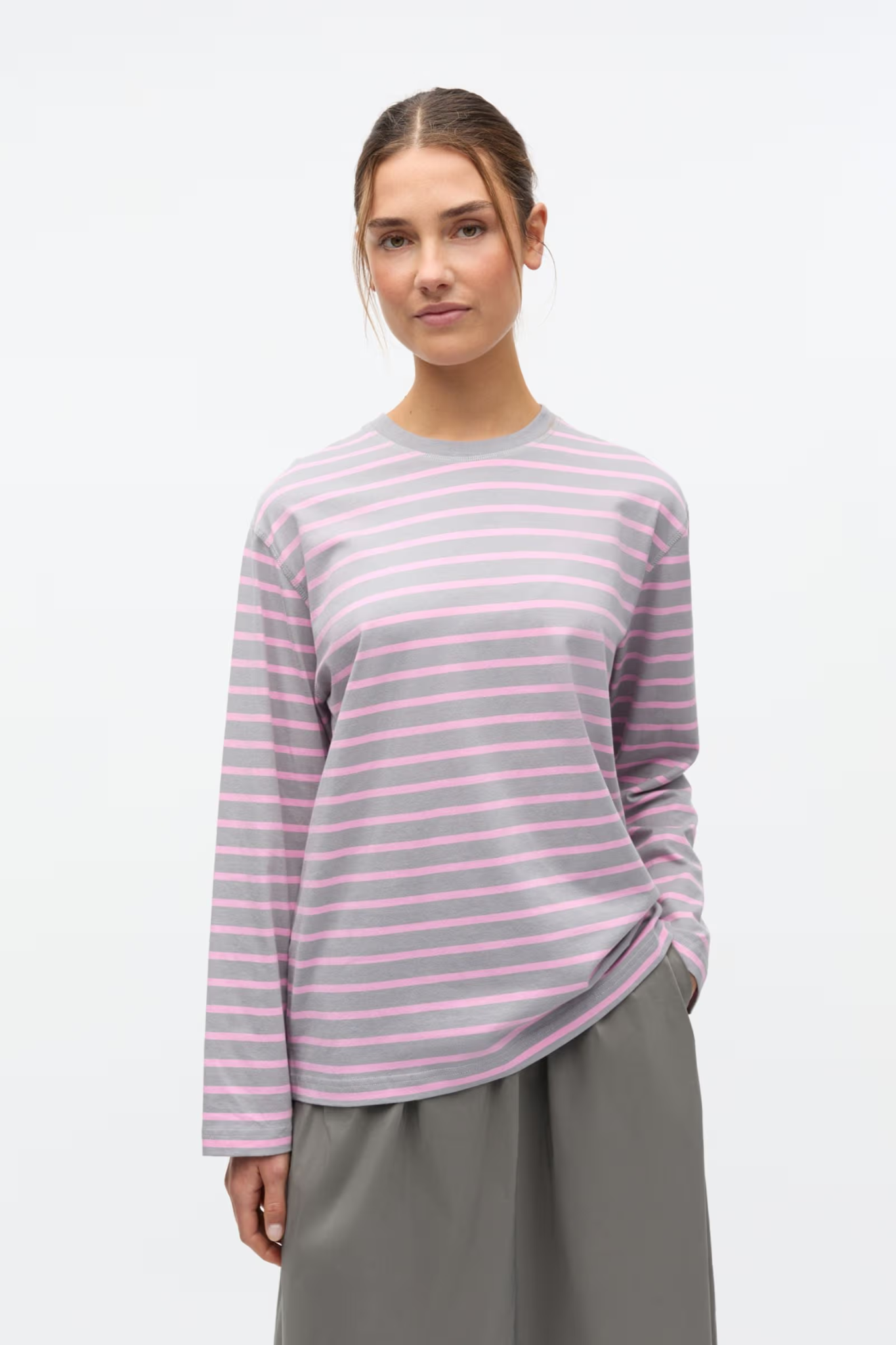 KULLA LS STRIPE T-SHIRT - BONBON GRAY STRIPE