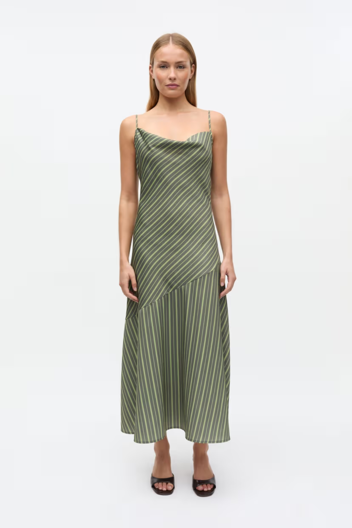 FRIDS SL DRESS - GREEN OLIVE STRIPE