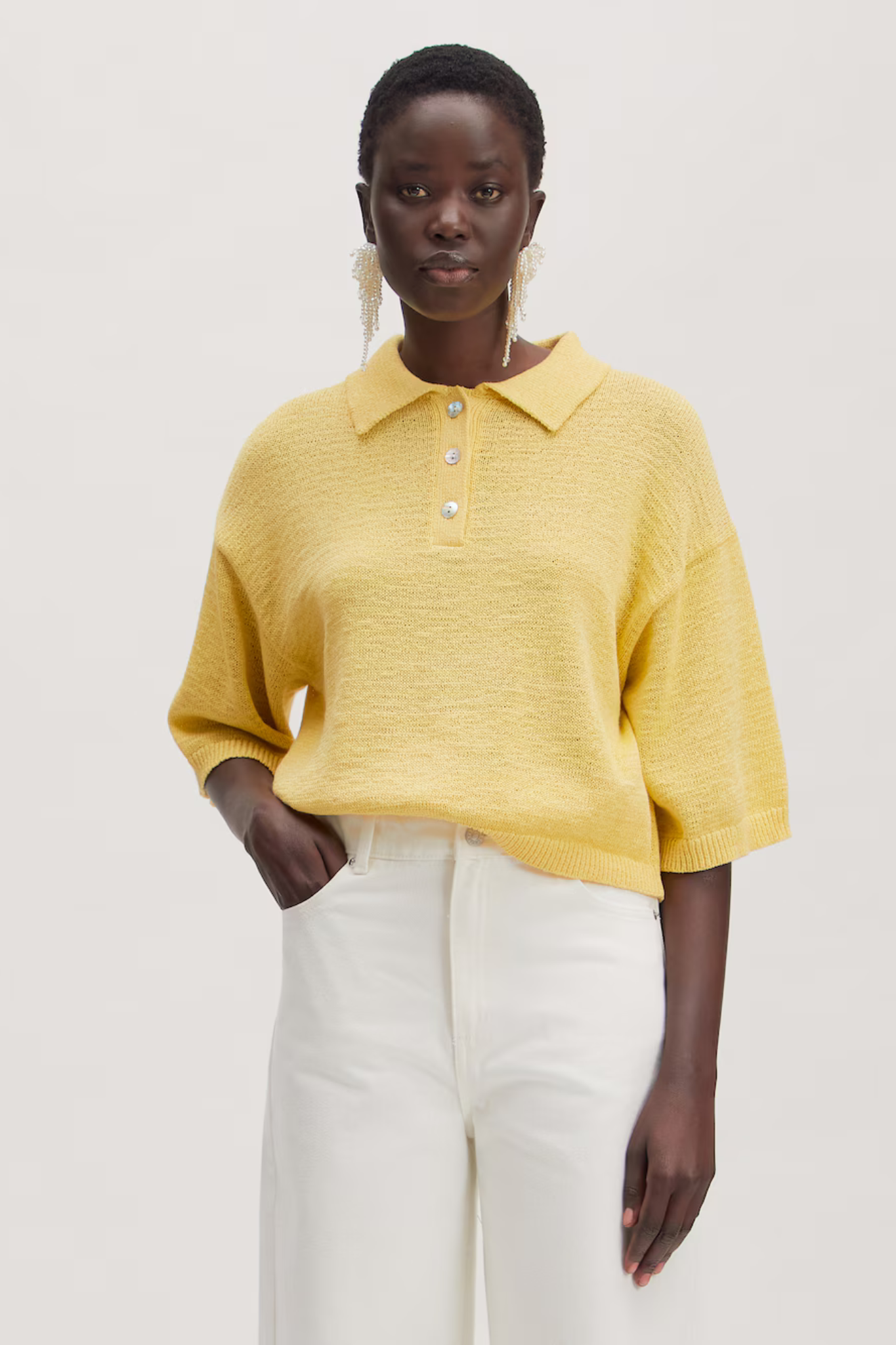 ANAYA KNIT POLO - LEMON MERINGUE