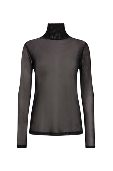 MESH TURTLENECK BLOUSE - BLACK