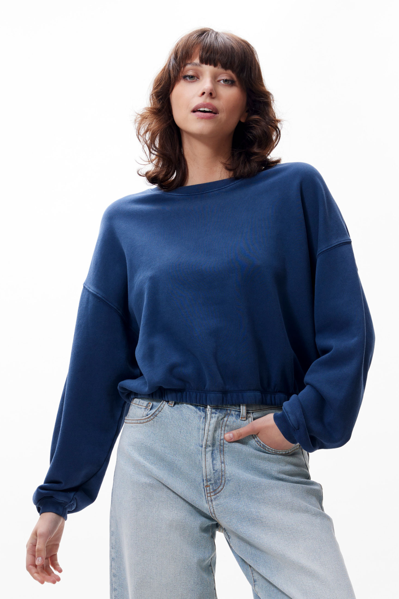 SWEATER WITH ELASTIC WAIST - BLACK IRIS