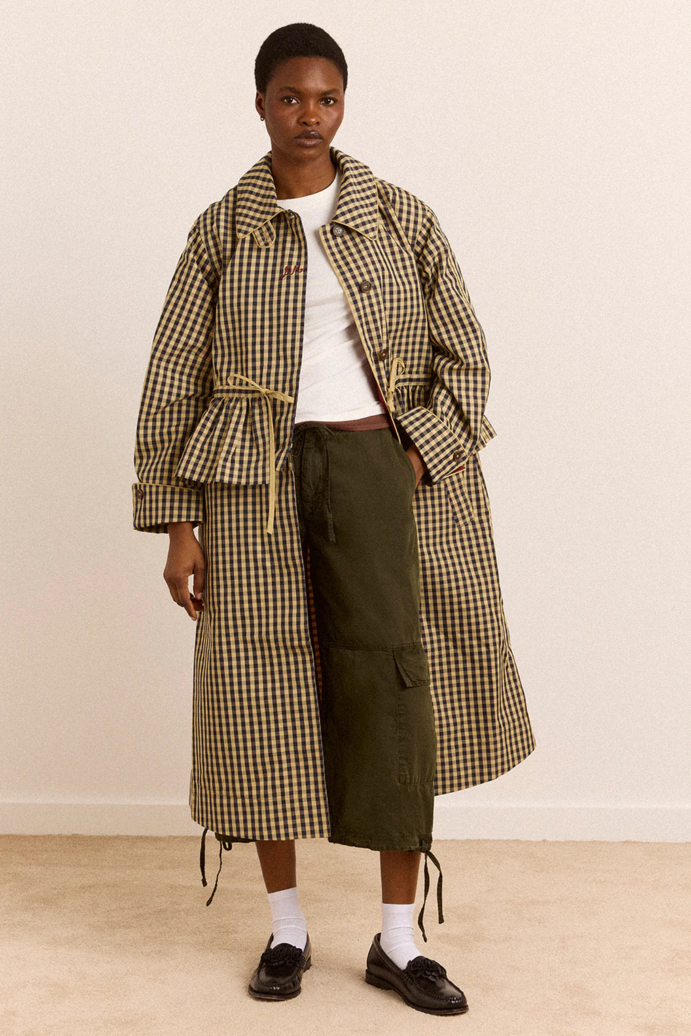 MYRTLE TRENCH COAT - NAVY GINGHAM